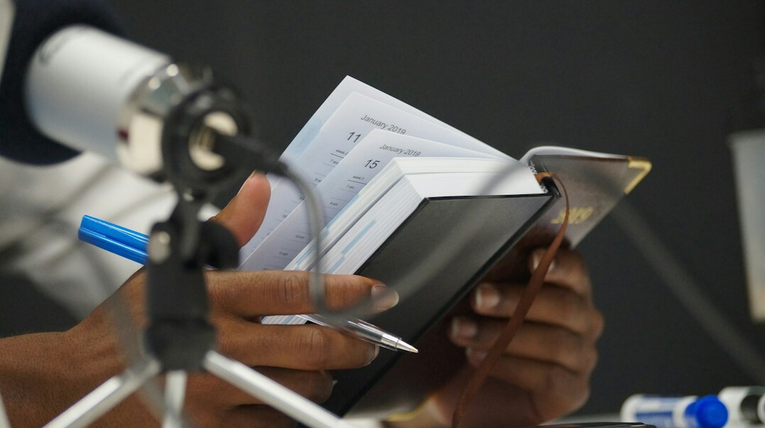 journalist reviewing files